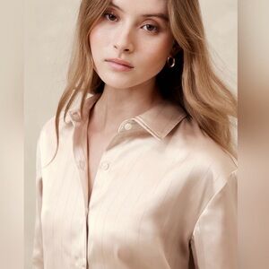 Banana Republic Factory Lurex Pinstripe Satin Shirt New